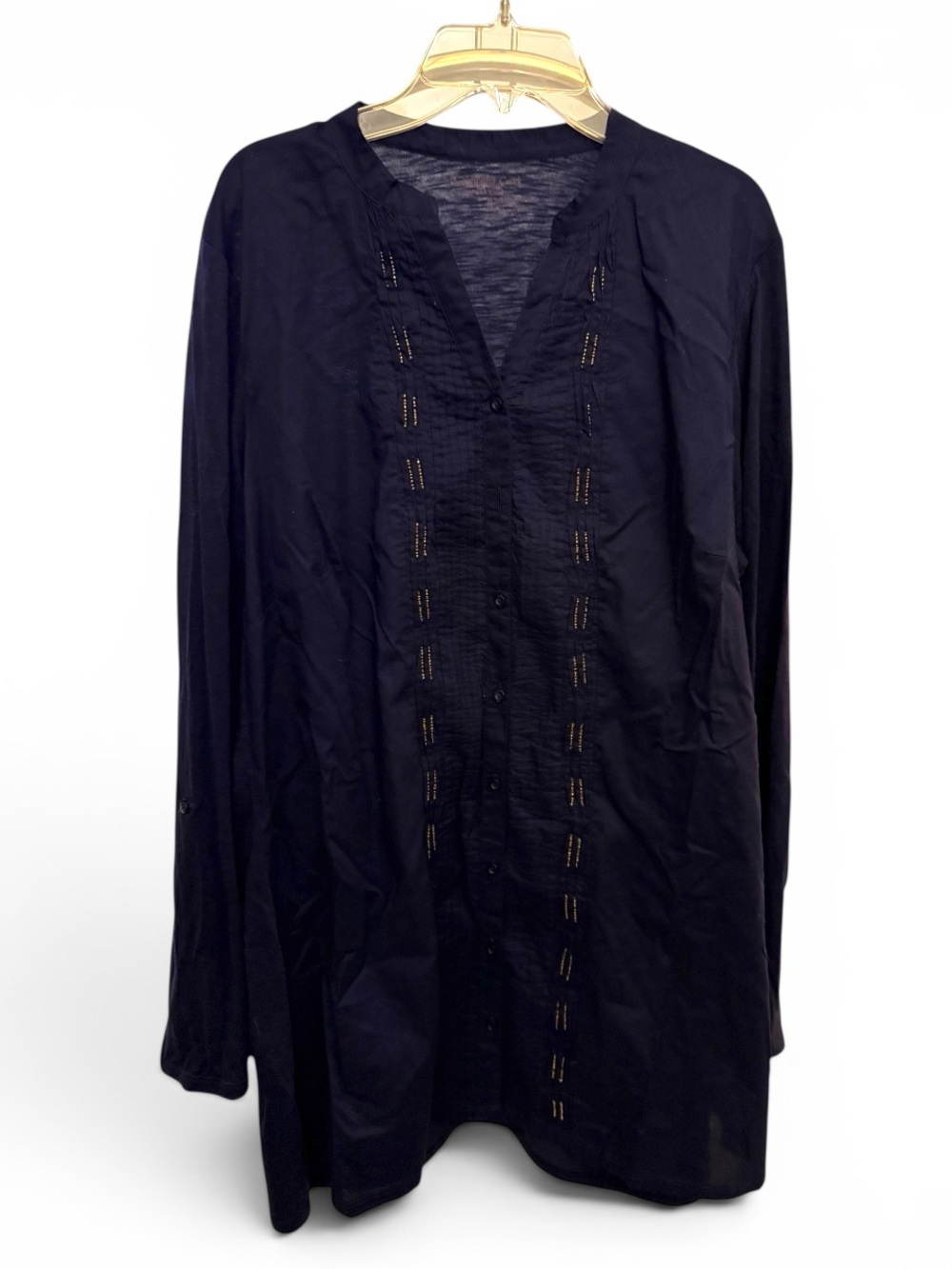 Coldwater Creek XL 16 Navy Embellished Tunic Blouse Coastal Grandmother - Picture 2 of 6